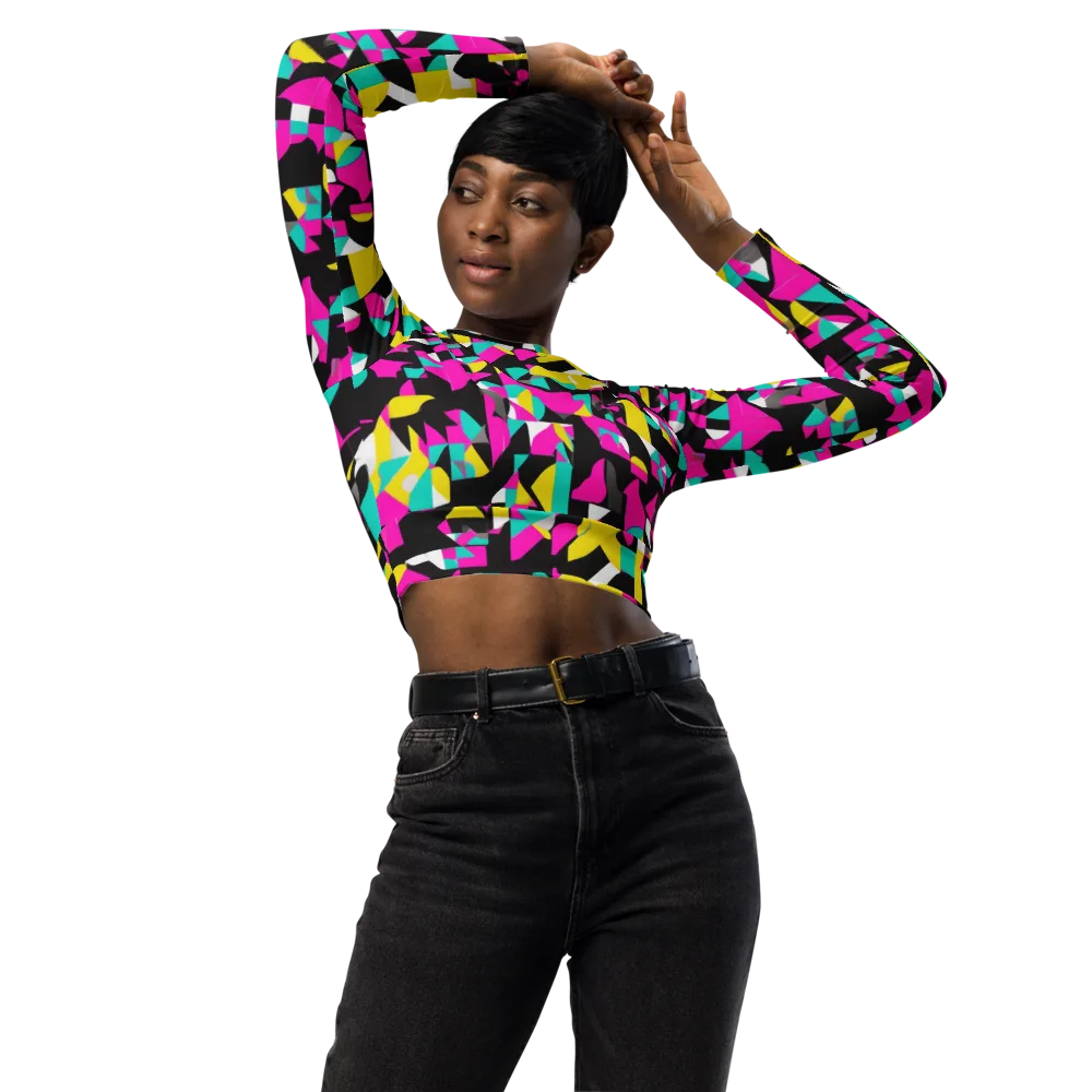 Afterimage Grid on Long Sleeve Crop Top — Front