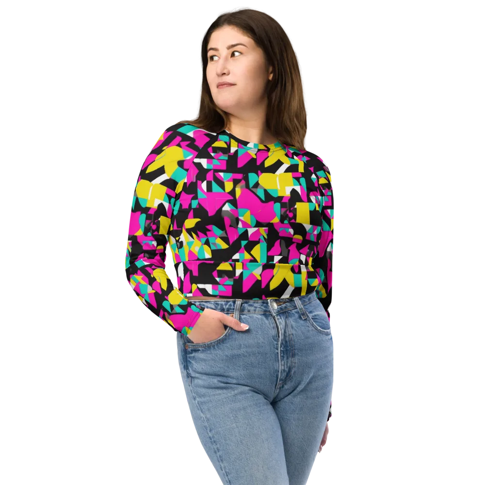 Afterimage Grid on Long Sleeve Crop Top — Front