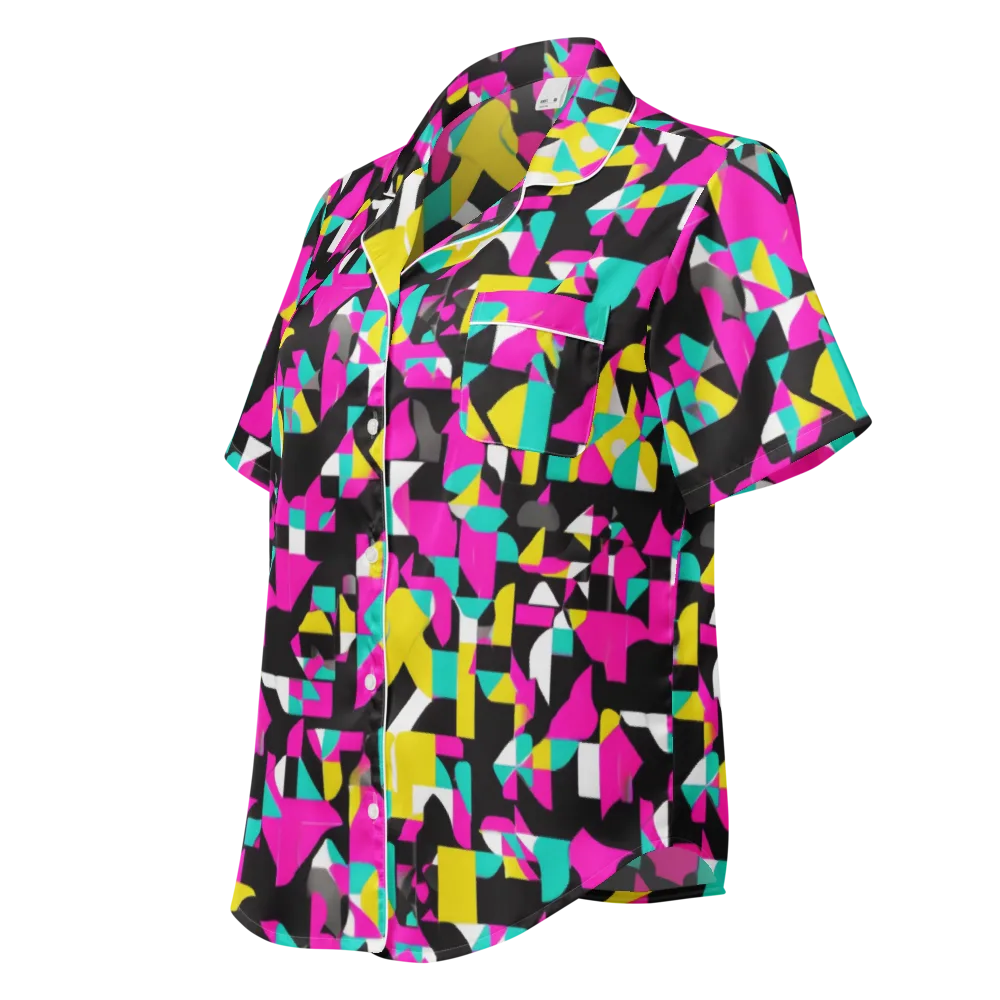 Afterimage Grid on Women's Short Sleeve Pajama Top — Left Front