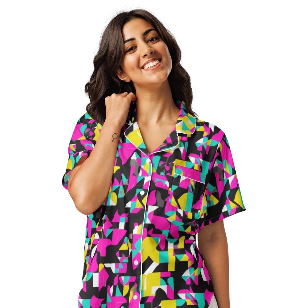 Afterimage Grid on Women's Short Sleeve Pajama Top — Front