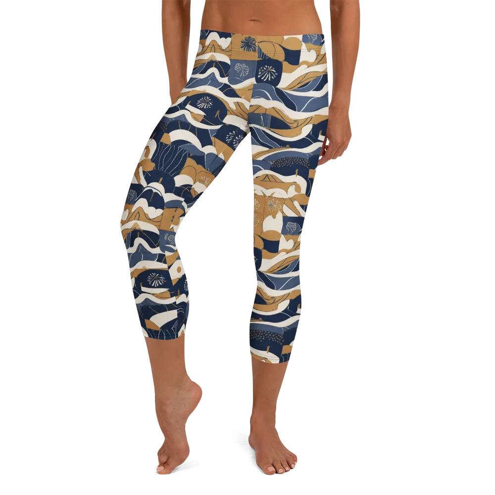 Indigo Tide Almanac on Capri Leggings — Front