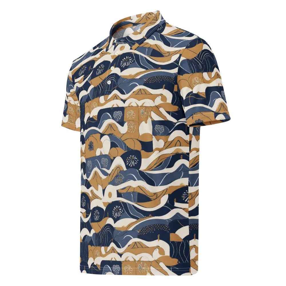Indigo Tide Almanac on Men's Slim Fit Polo Shirt — Left Front