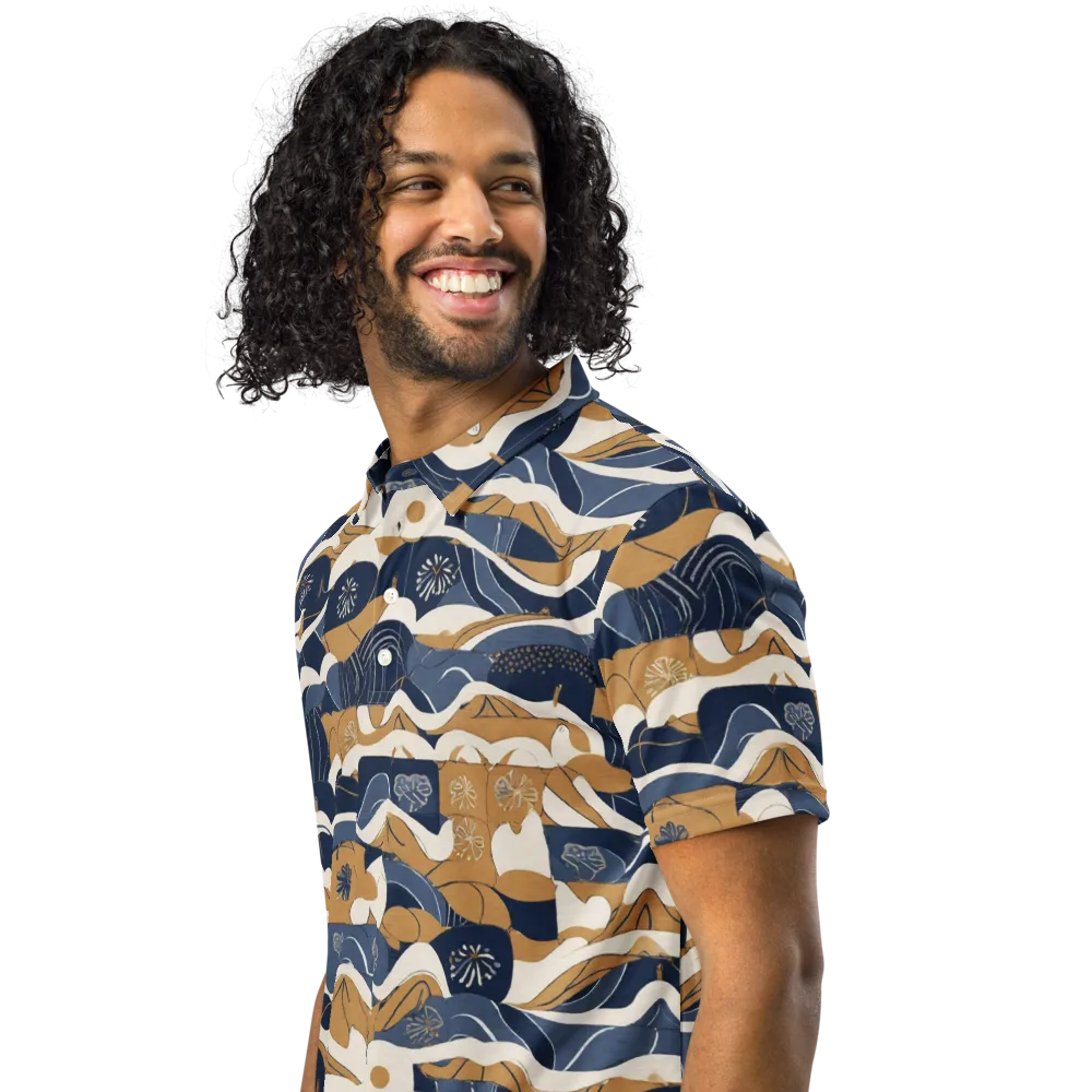 Indigo Tide Almanac on Men's Slim Fit Polo Shirt — Left Front
