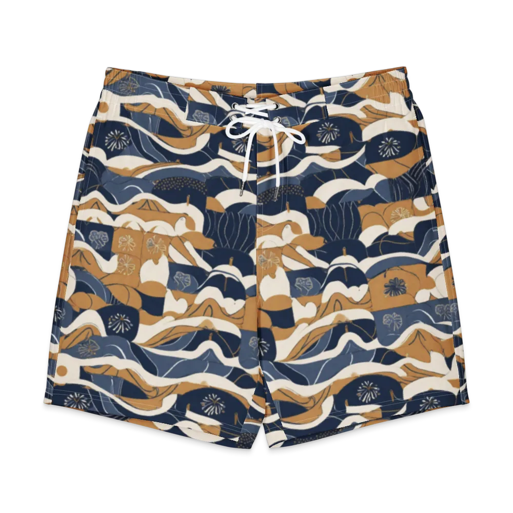 Indigo Tide Almanac on Men's Board Shorts — Front