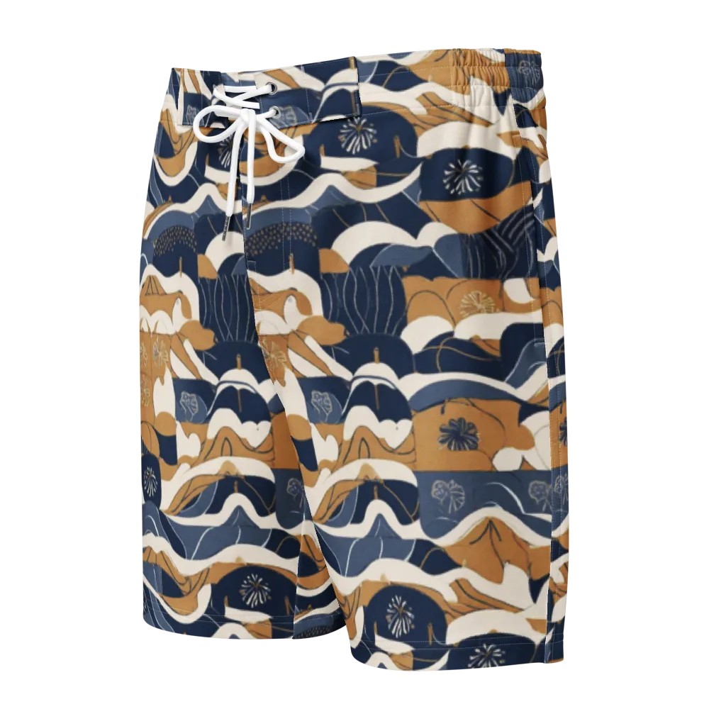 Indigo Tide Almanac on Men's Board Shorts — Front