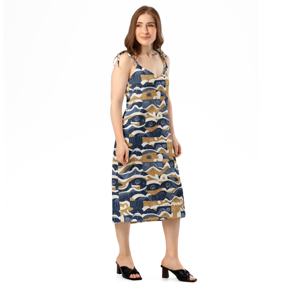 Indigo Tide Almanac on Slip Dress — Right Front