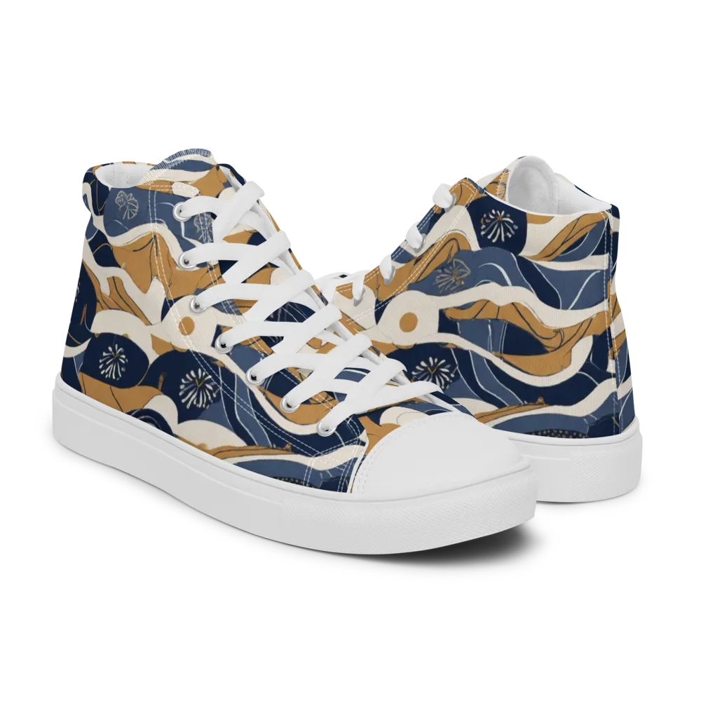 Indigo Tide Almanac on Men's High Top Canvas Shoes — Right