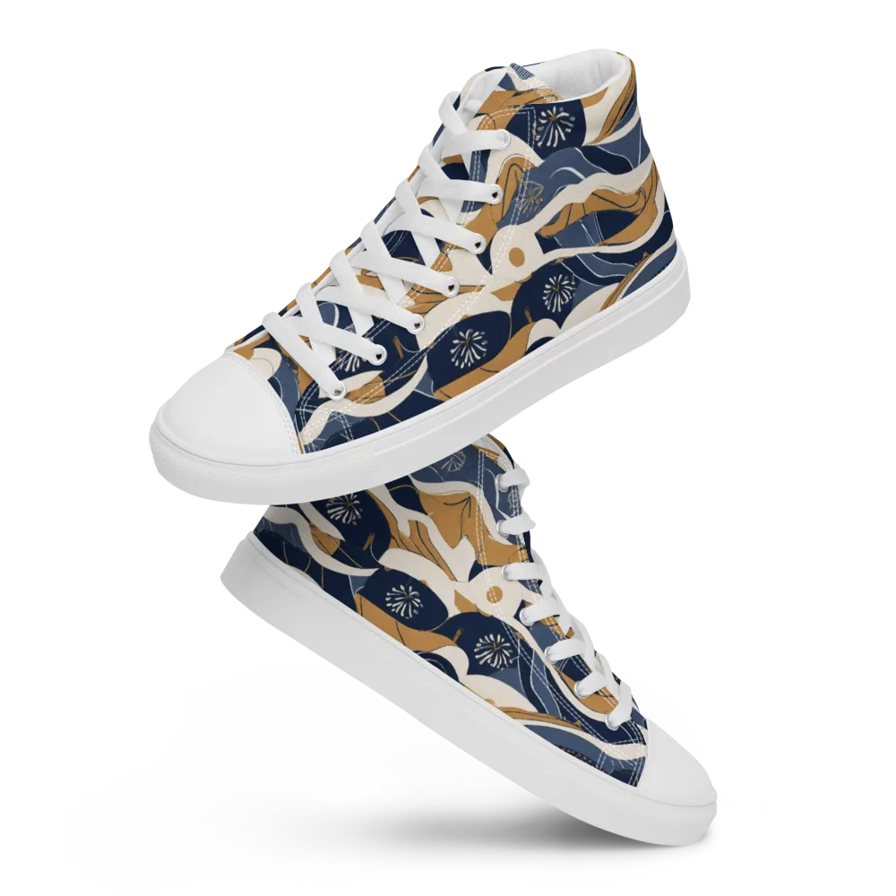 Indigo Tide Almanac on Men's High Top Canvas Shoes — Front