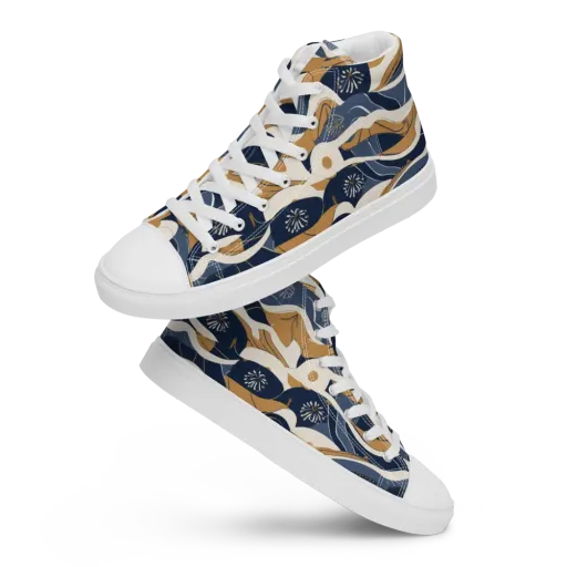 Indigo Tide Almanac on a Men's High Top Canvas Shoes
