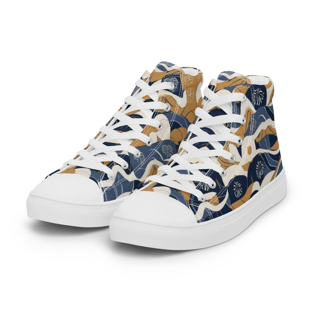Indigo Tide Almanac on Women's High Top Canvas Shoes — Left Front