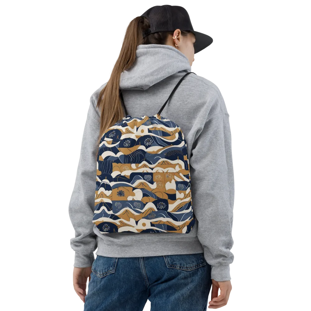 Indigo Tide Almanac on Drawstring Bag — Front