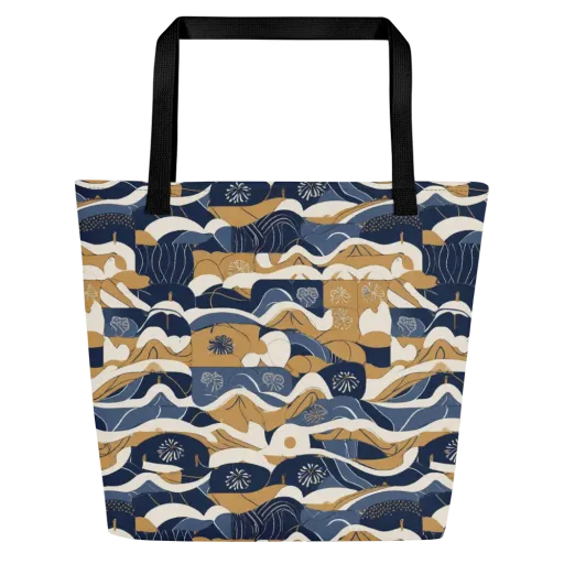 Indigo Tide Almanac on a Large Tote Bag W/ Pocket
