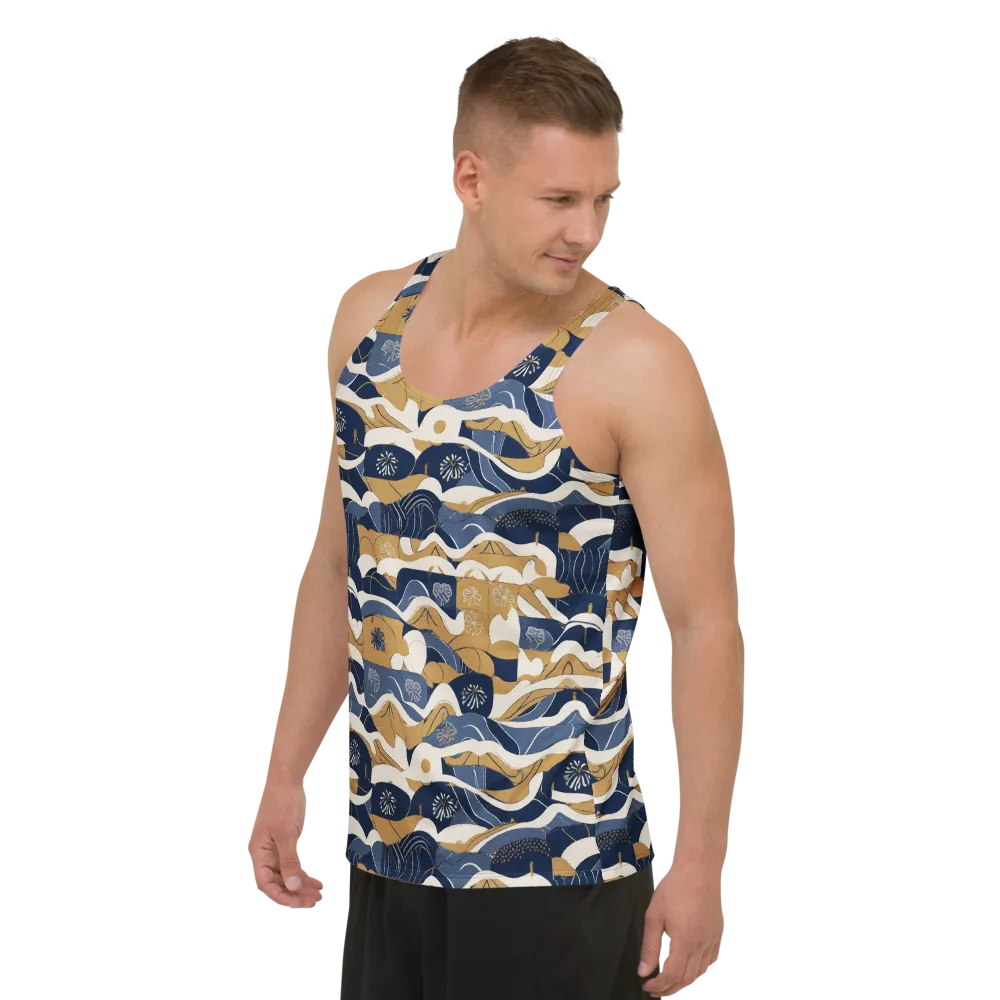 Indigo Tide Almanac on Men's Tank Top — Left Front
