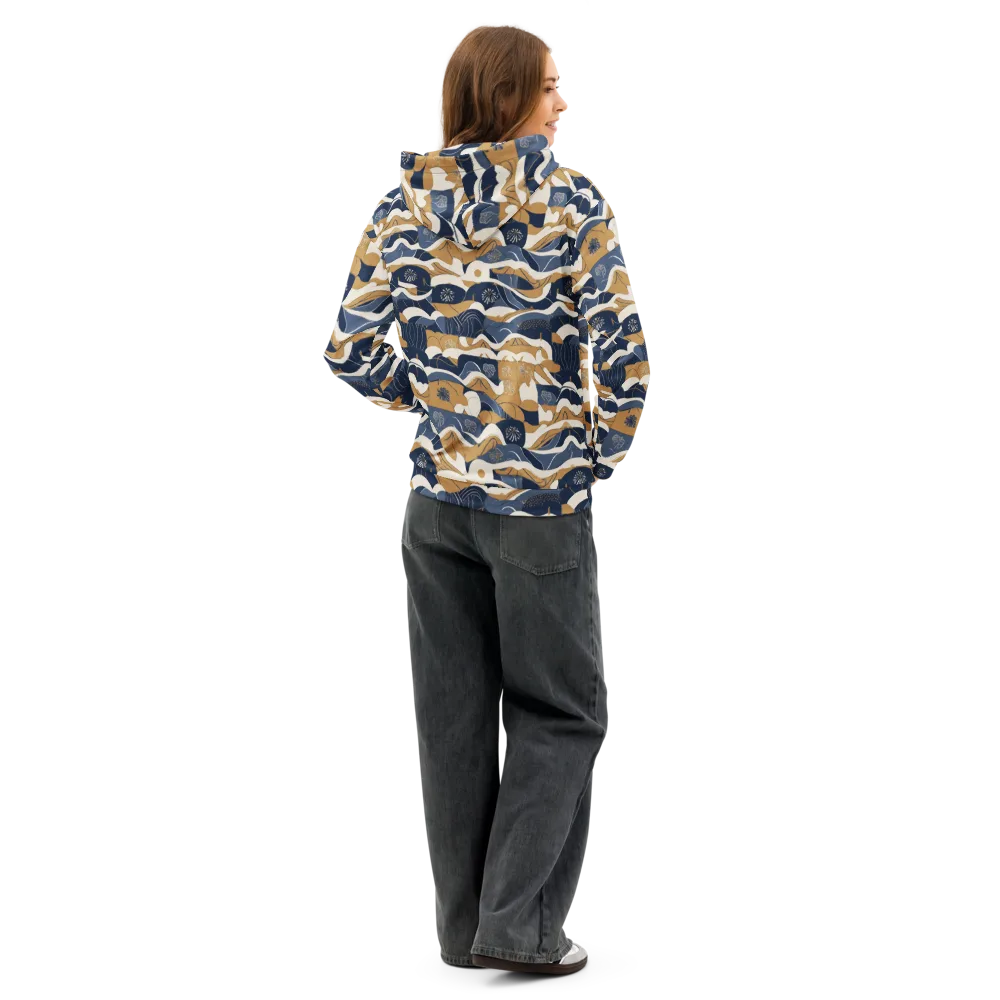 Indigo Tide Almanac on Cotton Hoodie — Back