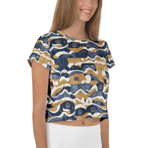 Indigo Tide Almanac on a Crop Tee