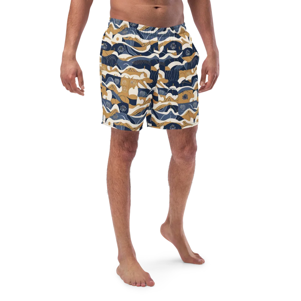 Indigo Tide Almanac on Swim Trunks — Front