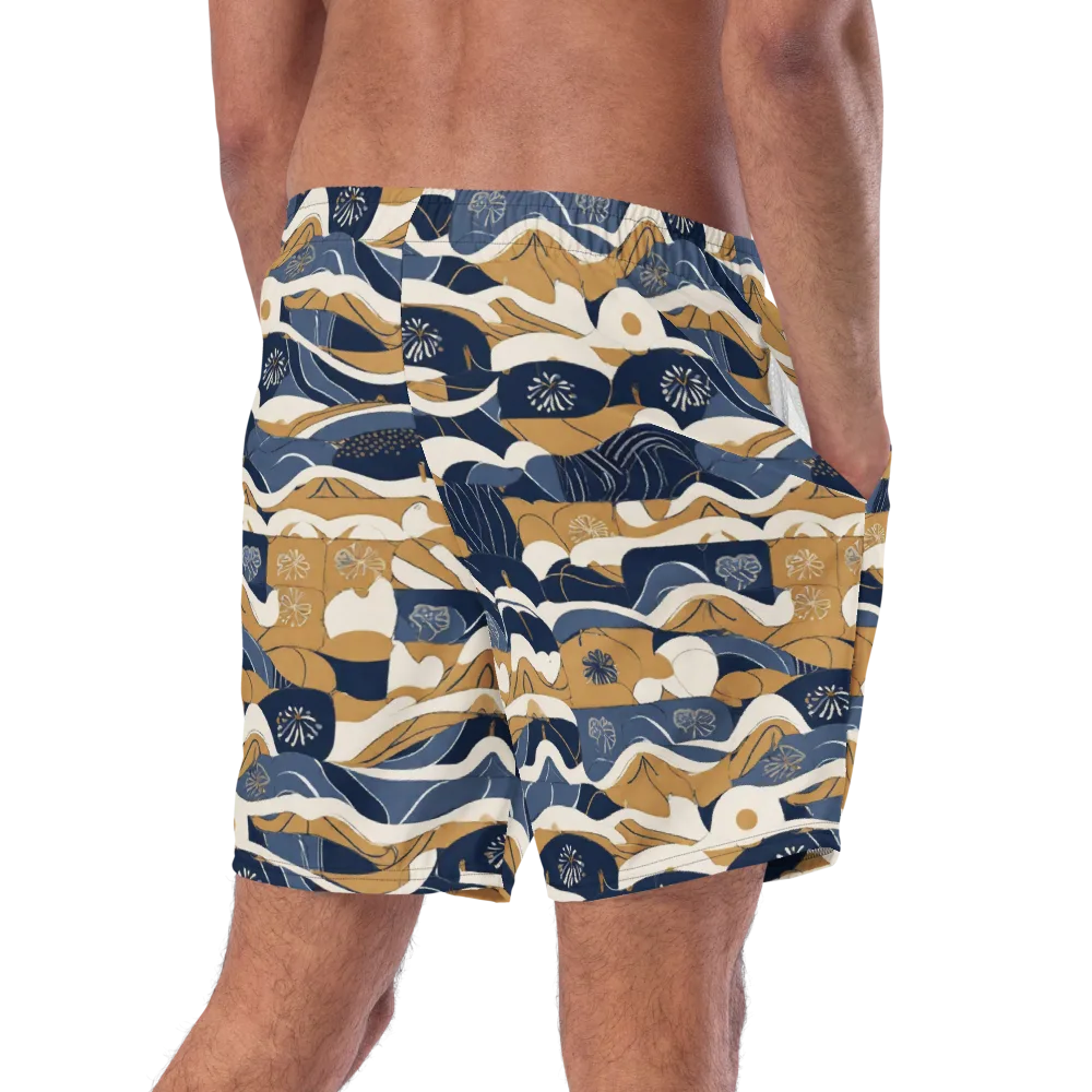 Indigo Tide Almanac on Swim Trunks — Right Back
