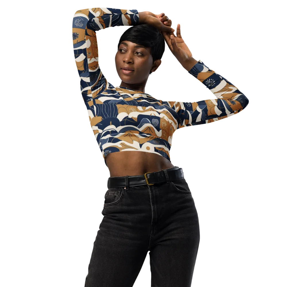 Indigo Tide Almanac on Long Sleeve Crop Top — Front