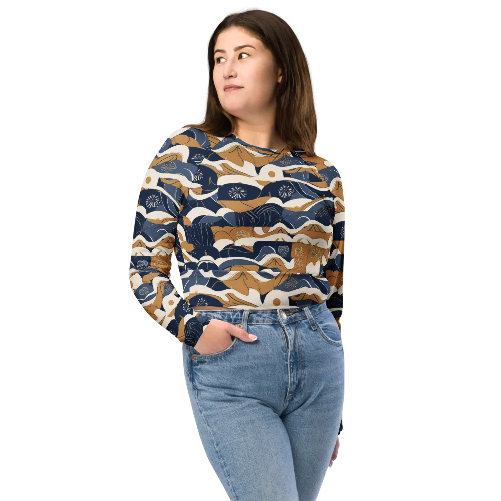 Indigo Tide Almanac on Long Sleeve Crop Top — Front