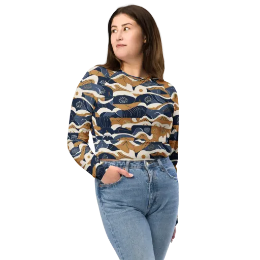 Indigo Tide Almanac on a Long Sleeve Crop Top