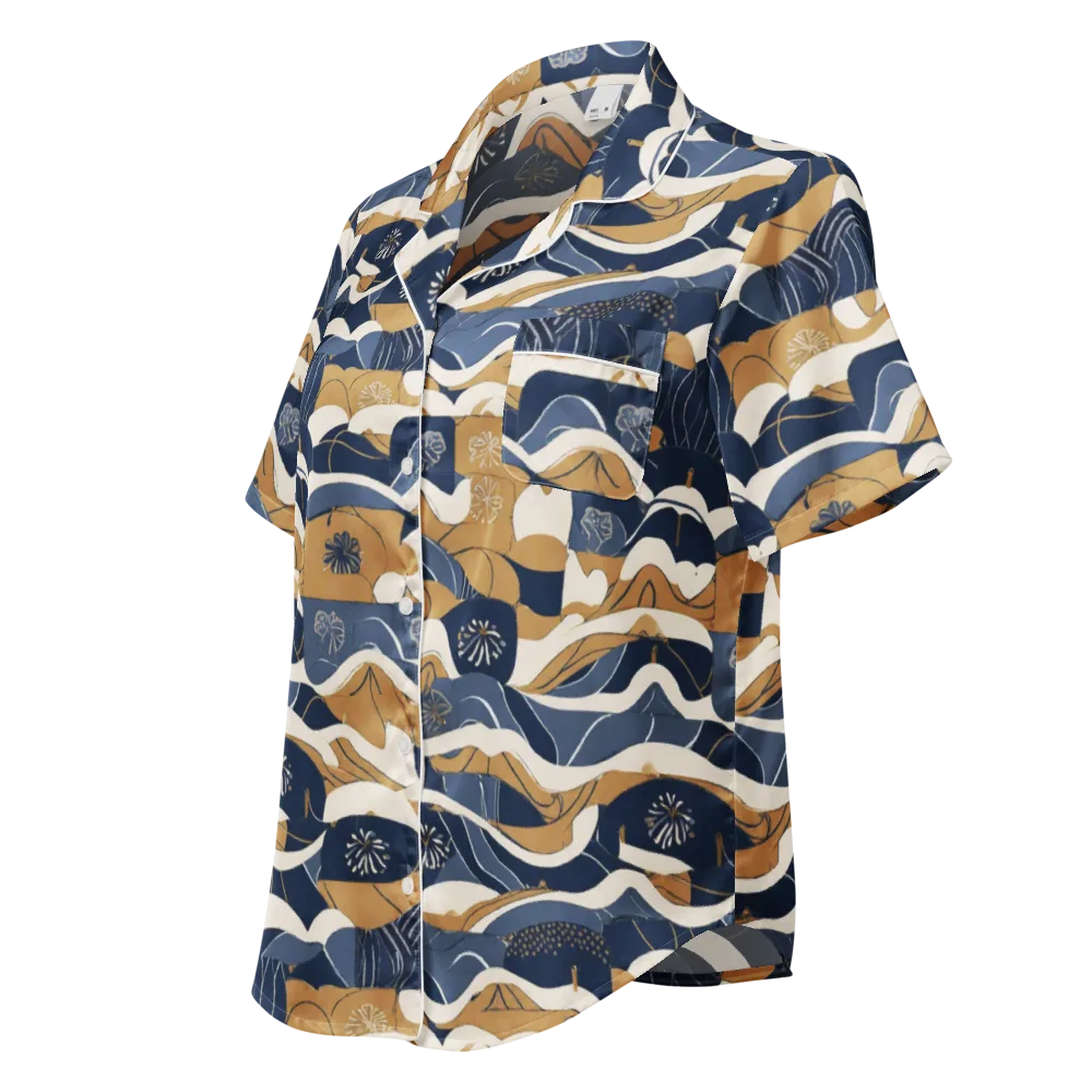 Indigo Tide Almanac on Women's Short Sleeve Pajama Top — Left Front