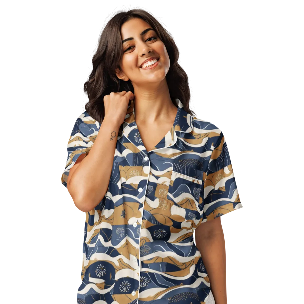 Indigo Tide Almanac on Women's Short Sleeve Pajama Top — Front