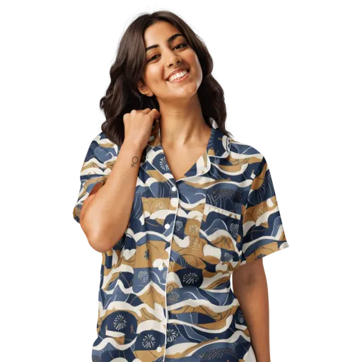 Indigo Tide Almanac on a Women's Short Sleeve Pajama Top