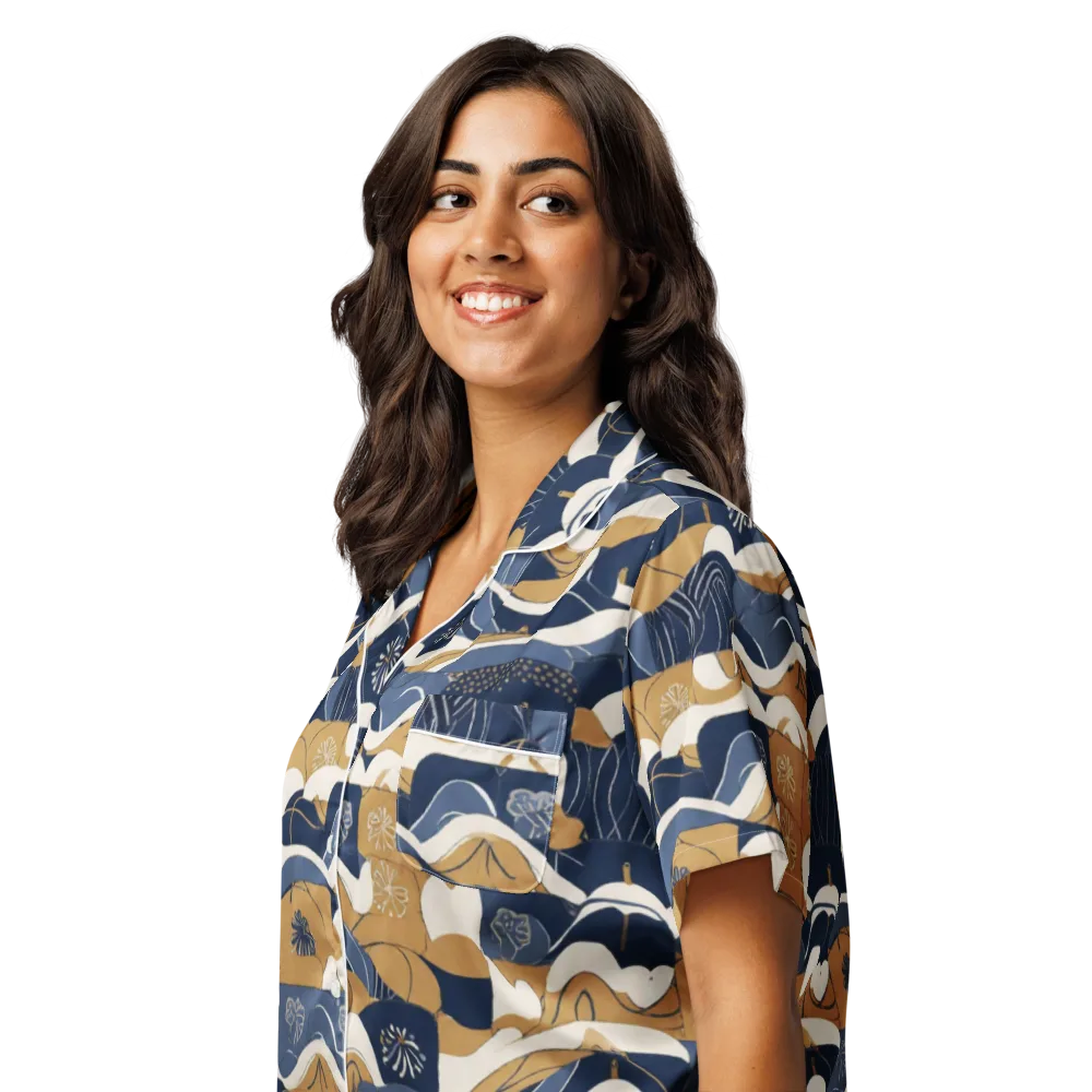 Indigo Tide Almanac on Women's Short Sleeve Pajama Top — Left Front