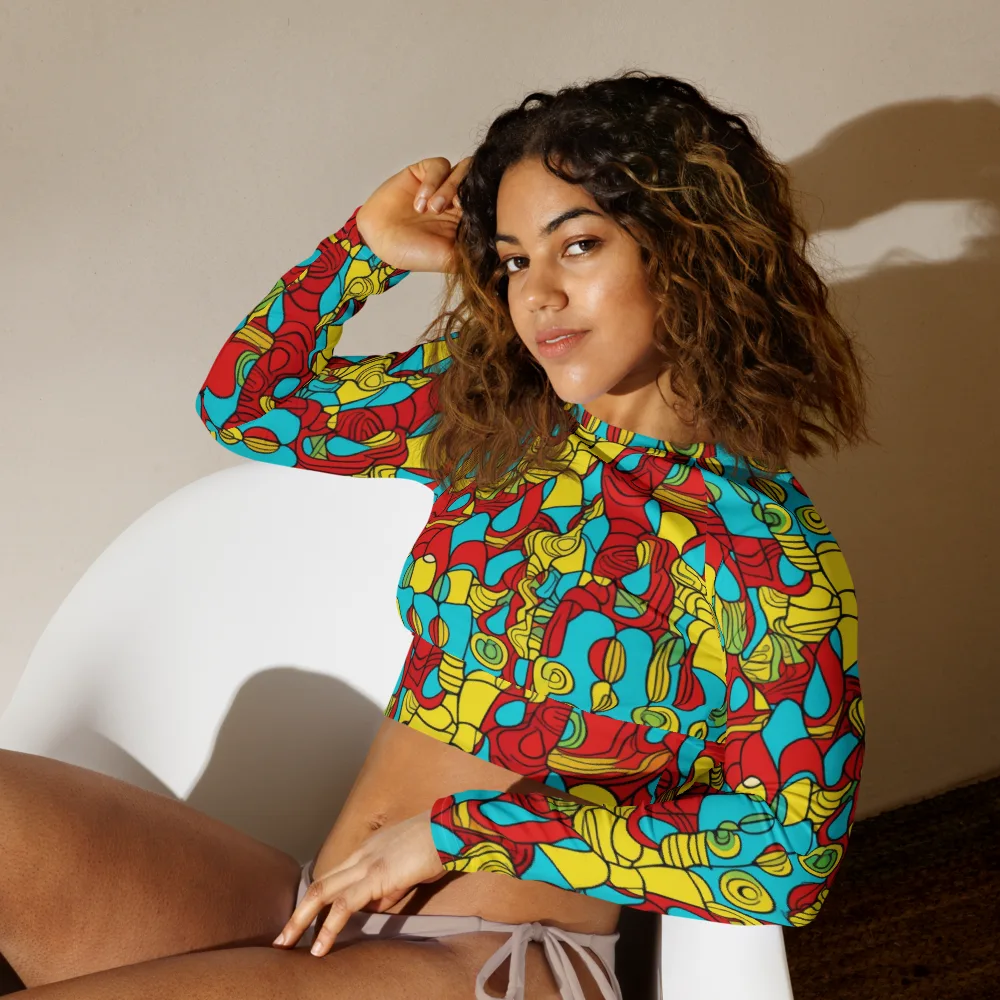 Chromatic Curio on Long Sleeve Crop Top — Left Front