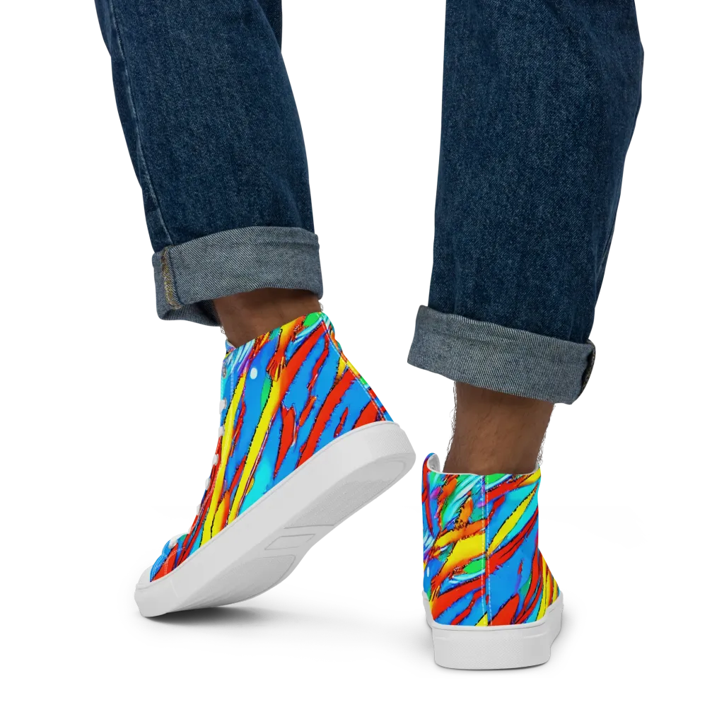 Azure Impact on Men's High Top Canvas Shoes — Back