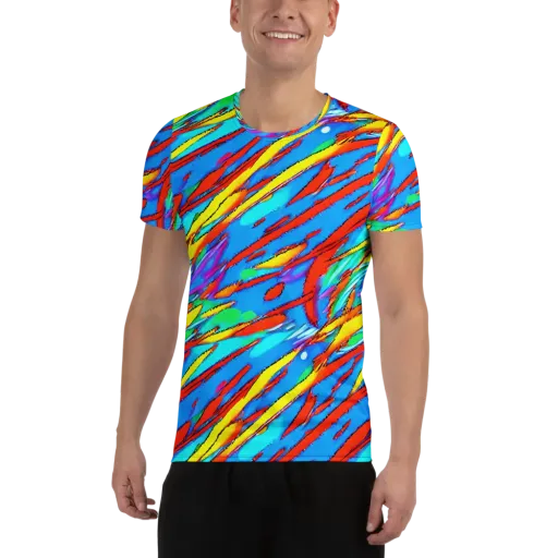 Azure Impact on a Men's Athletic T-Shirt