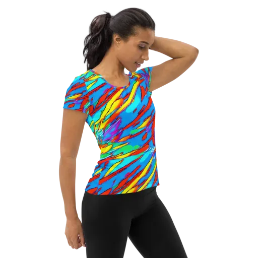 Azure Impact on a Women's Athletic T-Shirt