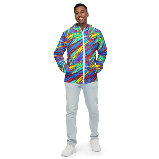 Azure Impact on a Men's Windbreaker