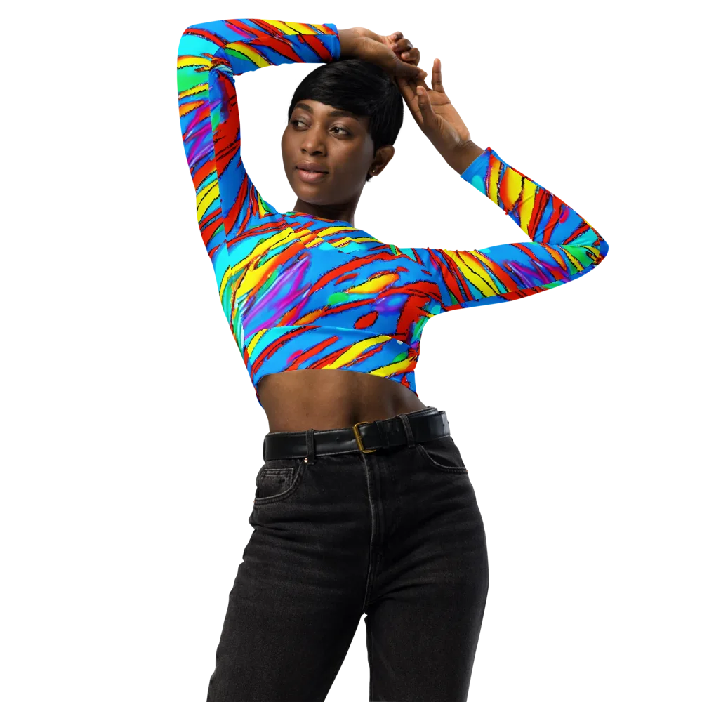 Azure Impact on Long Sleeve Crop Top — Front