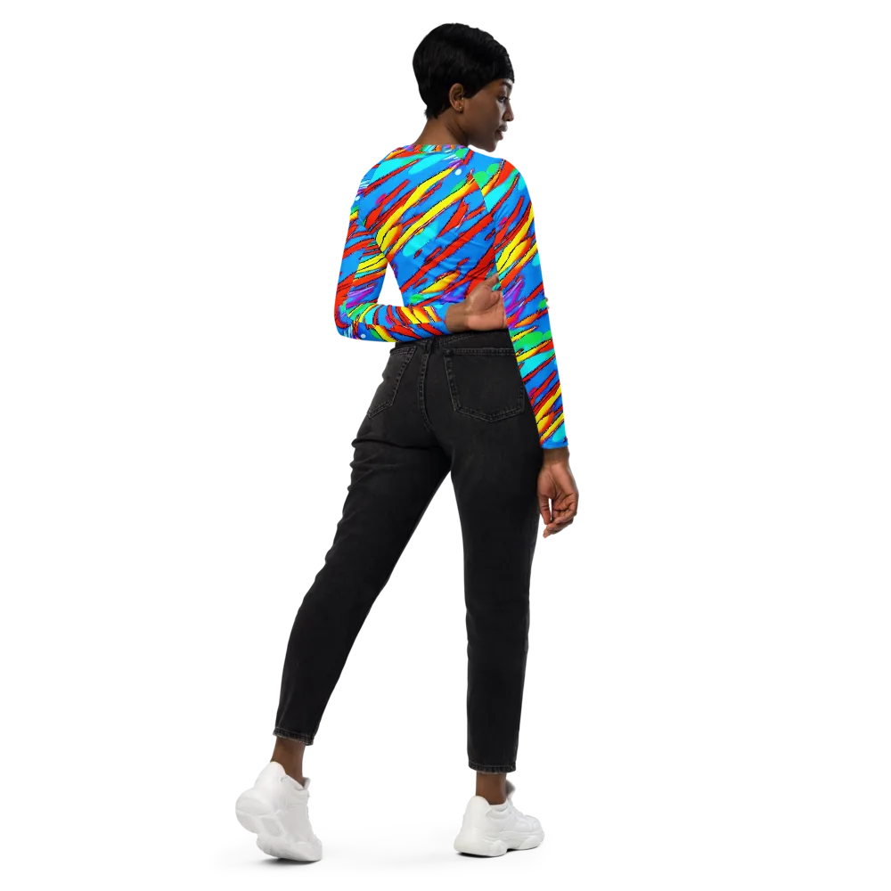 Azure Impact on Long Sleeve Crop Top — Right Back