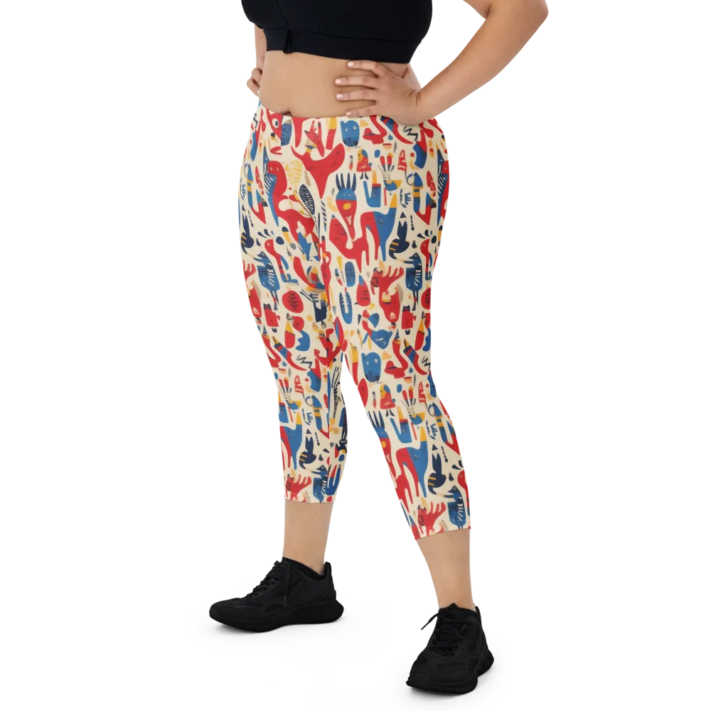 Red Tide Menagerie on Capri Leggings — Front