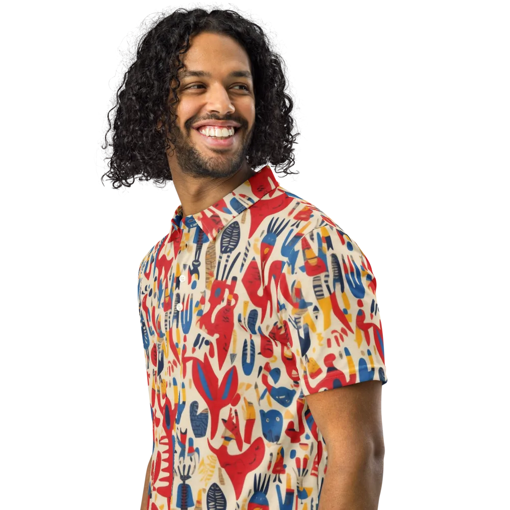 Red Tide Menagerie on Men's Slim Fit Polo Shirt — Left Front