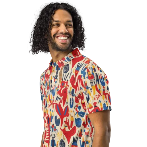 Red Tide Menagerie on a Men's Slim Fit Polo Shirt