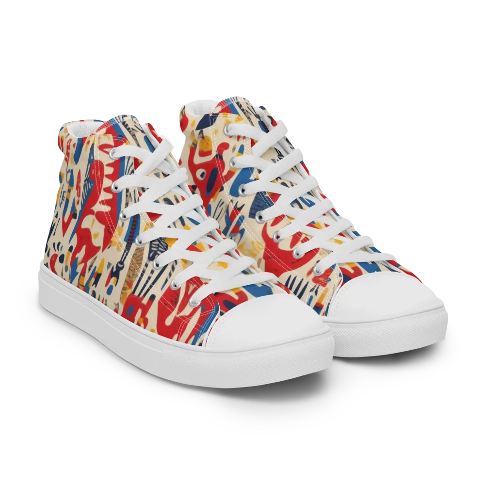 Red Tide Menagerie on Men's High Top Canvas Shoes — Right Front