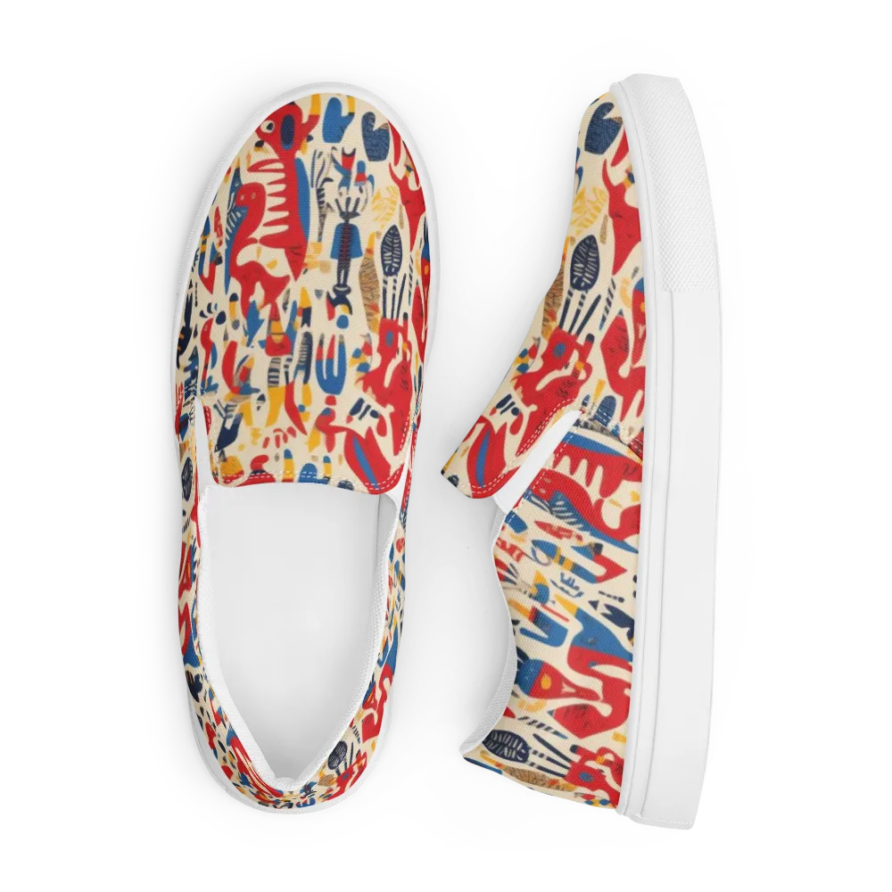 Red Tide Menagerie on Men's Slip-On Canvas Shoes — Front