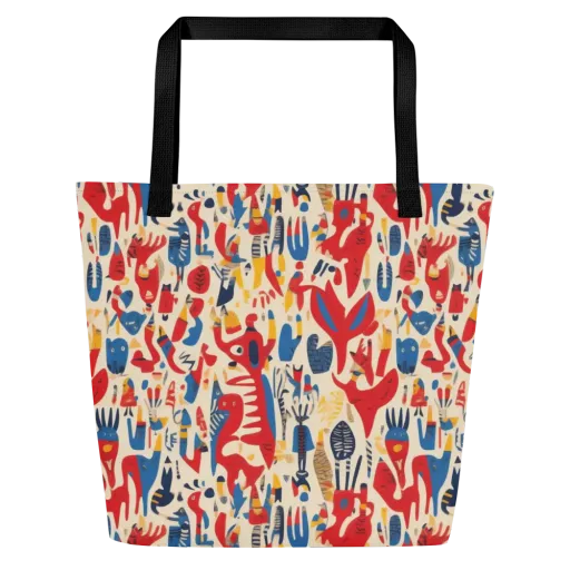 Red Tide Menagerie on a Large Tote Bag W/ Pocket