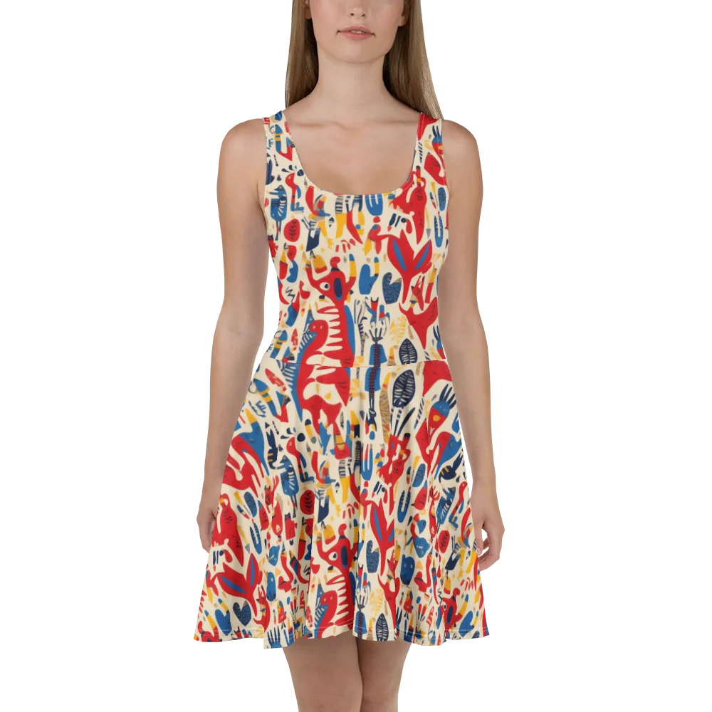 Red Tide Menagerie on Skater Dress — Front