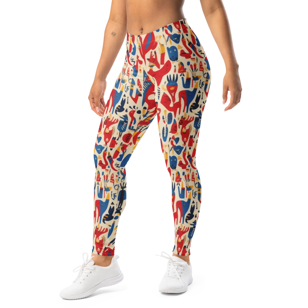 Red Tide Menagerie on Leggings — Left Front