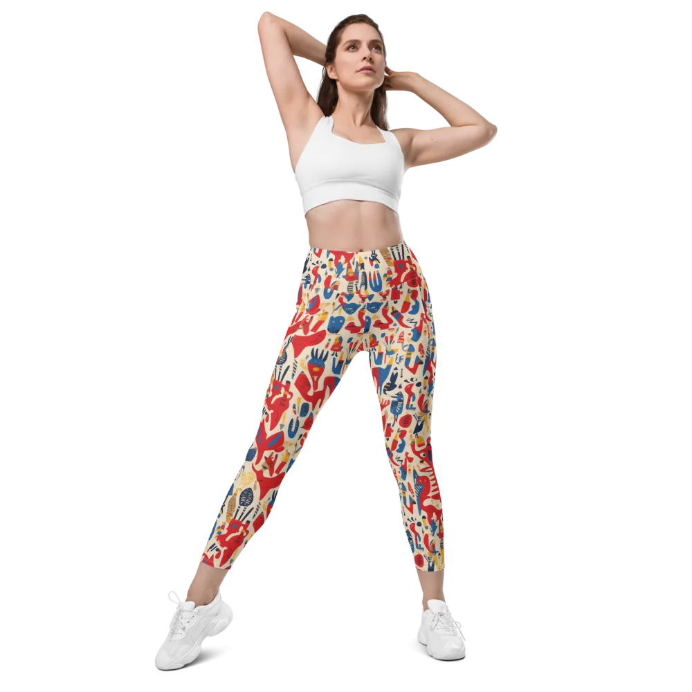 Red Tide Menagerie on Leggings with Pockets — Front