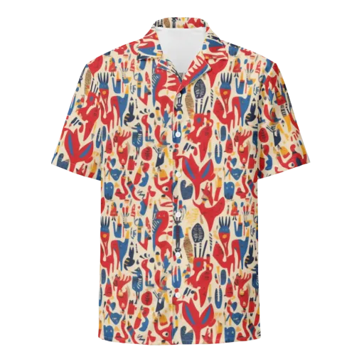 Red Tide Menagerie on a Button Shirt