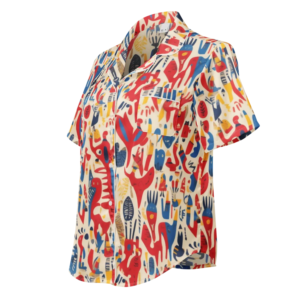 Red Tide Menagerie on Women's Short Sleeve Pajama Top — Left Front