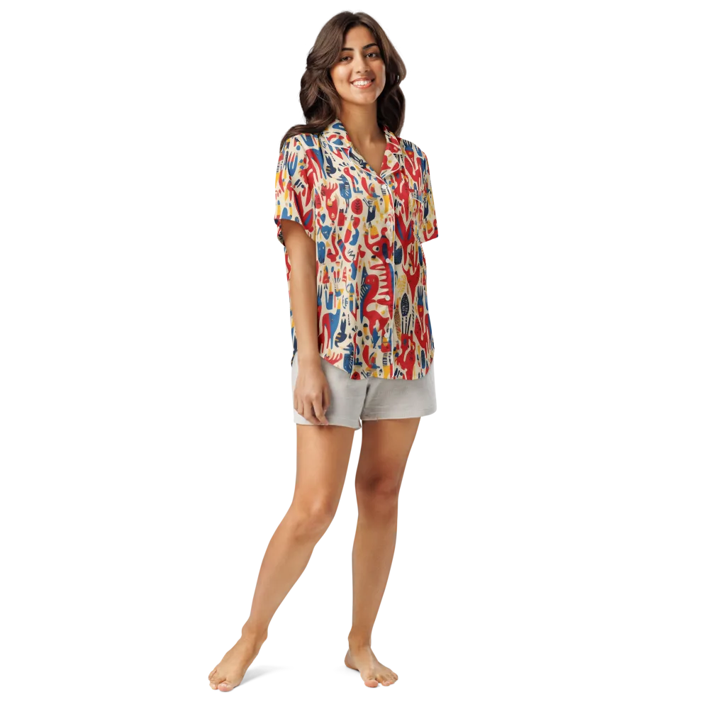 Red Tide Menagerie on Women's Short Sleeve Pajama Top — Front