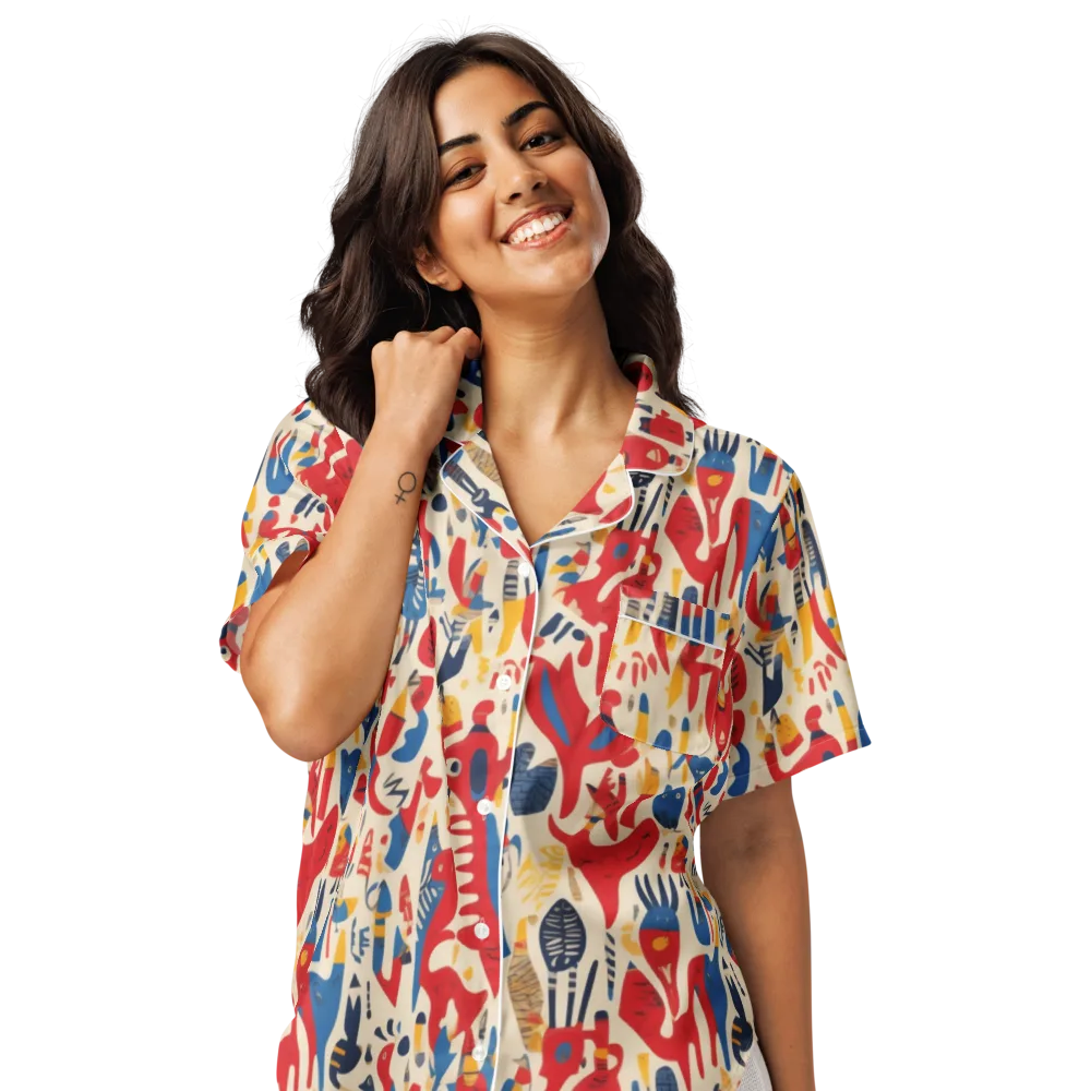 Red Tide Menagerie on Women's Short Sleeve Pajama Top — Front