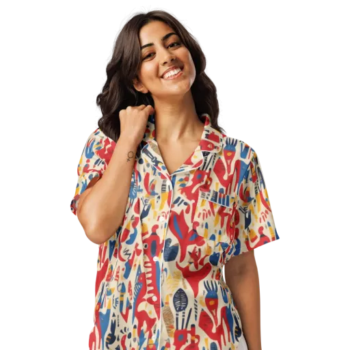 Red Tide Menagerie on a Women's Short Sleeve Pajama Top