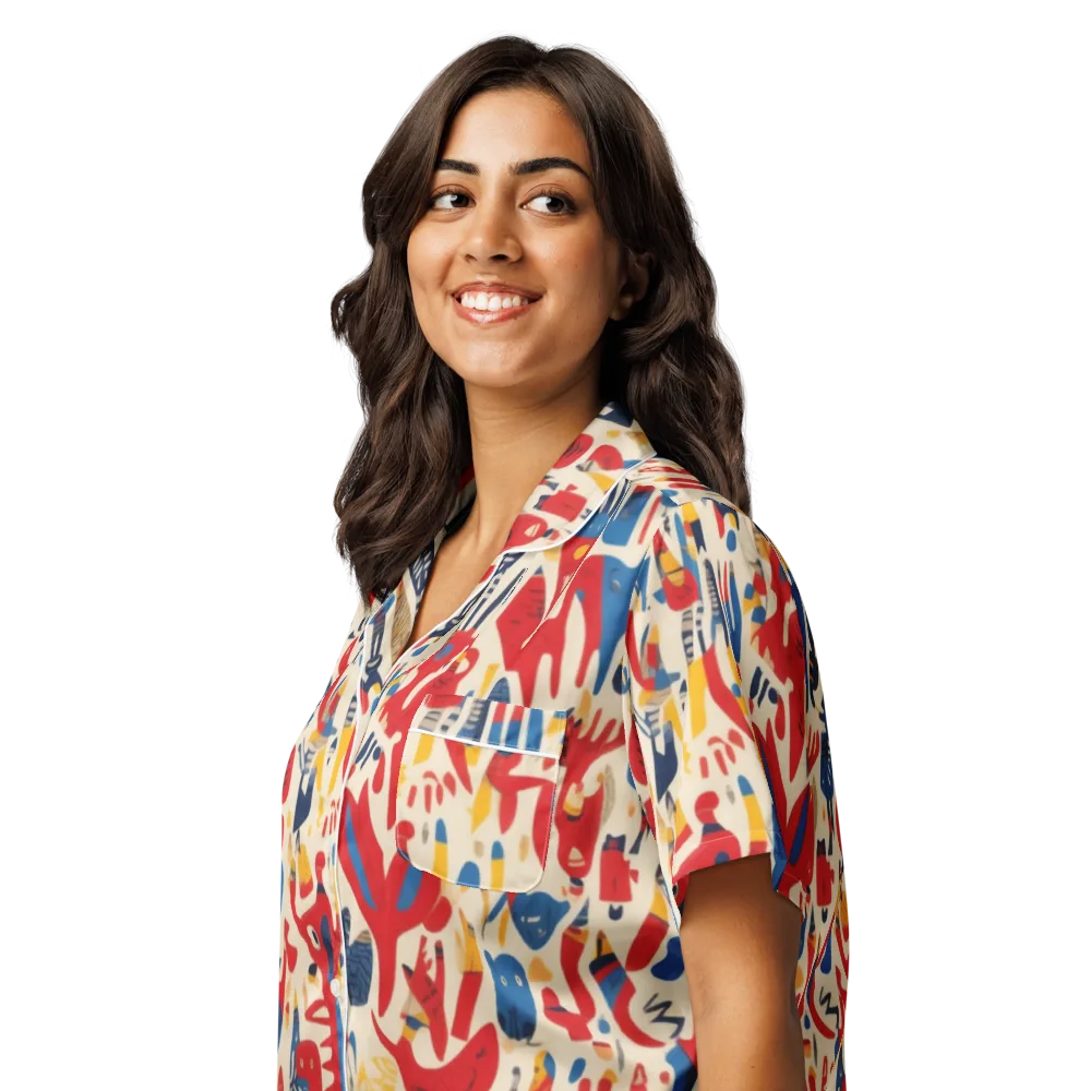 Red Tide Menagerie on Women's Short Sleeve Pajama Top — Left Front